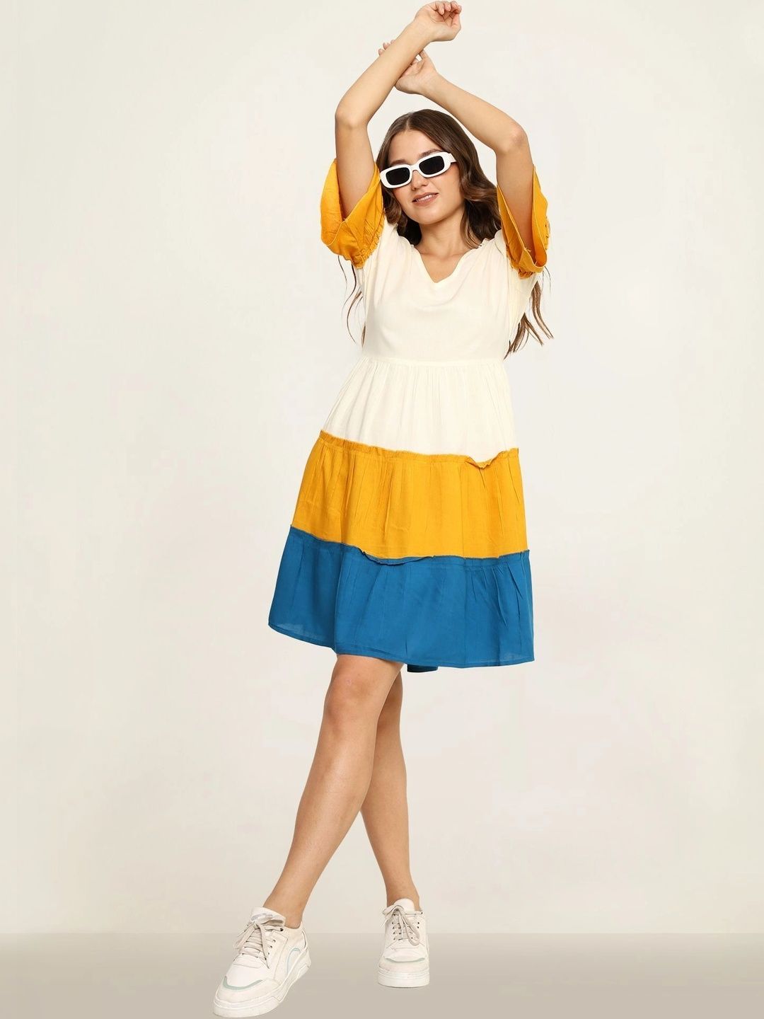 RAYIE COLLECTION Colourblocked Fit & Flare Midi Dress