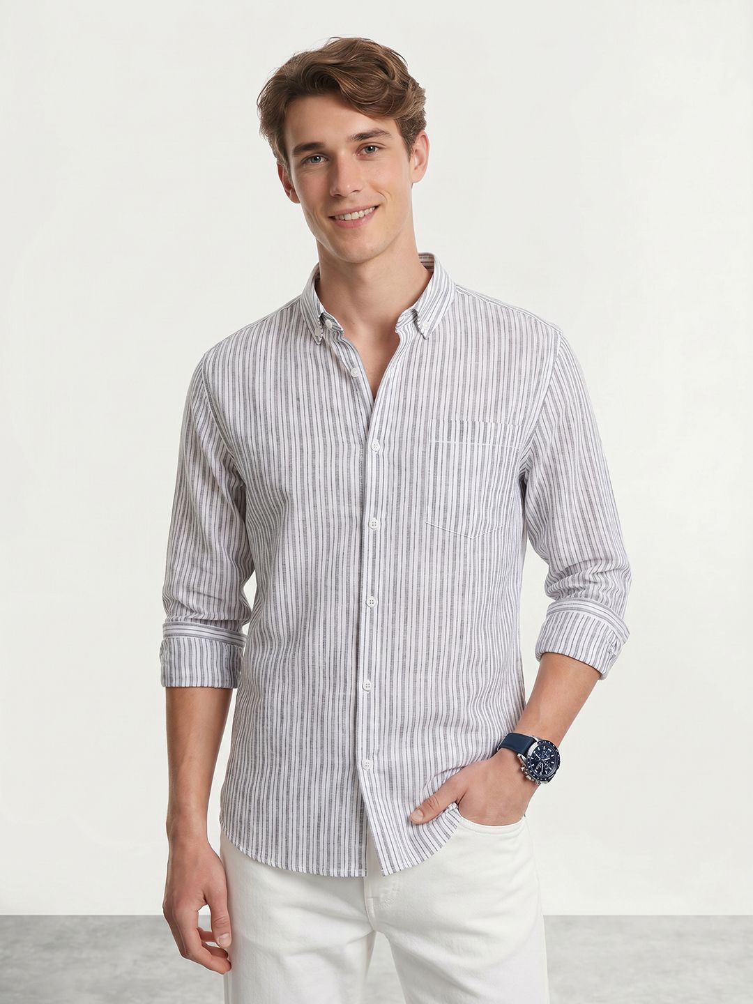 Mast & Harbour Vertical Striped Casual Shirt
