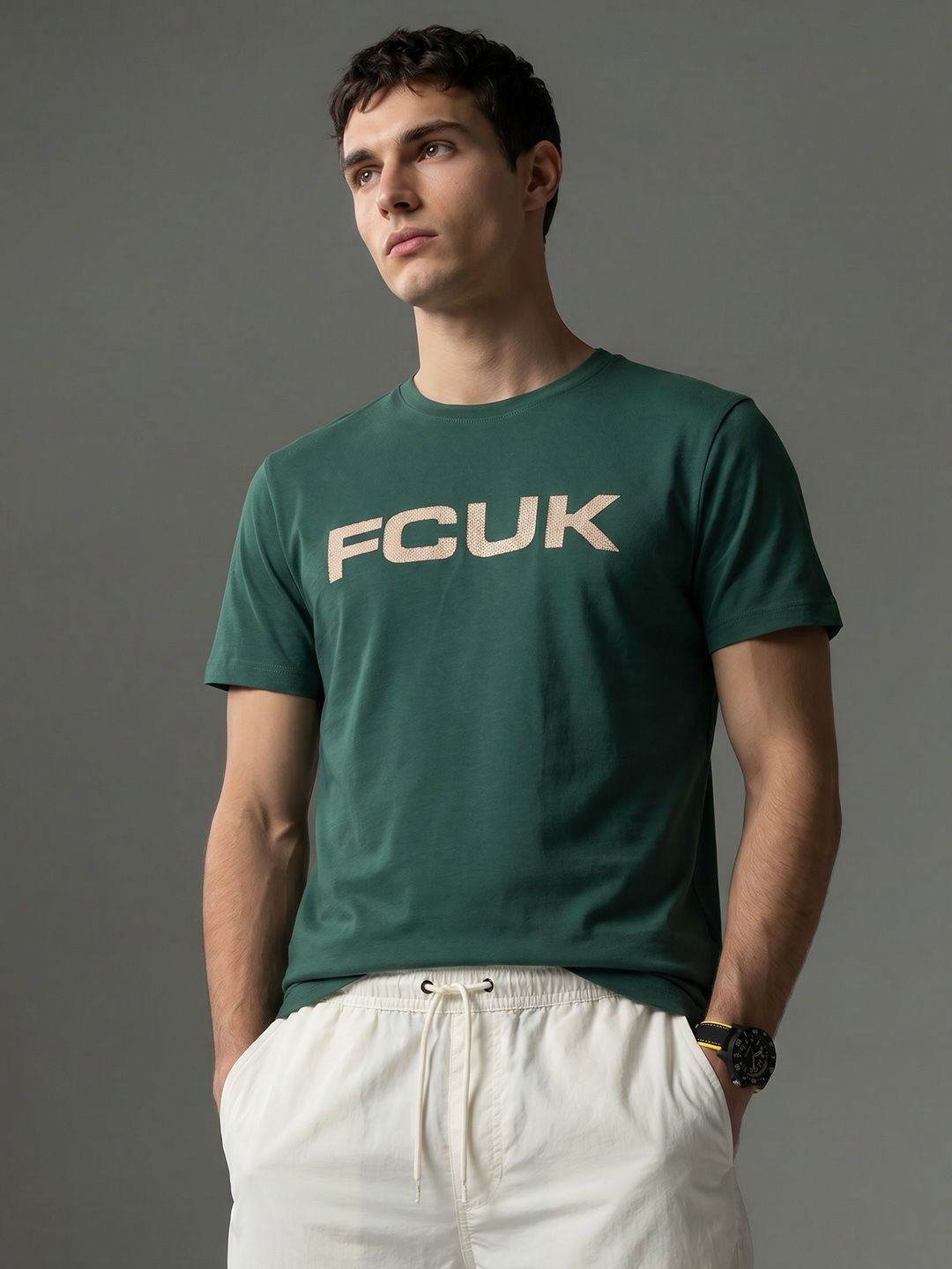 FCUK Brand Logo Printed Pure Cotton T-shirt