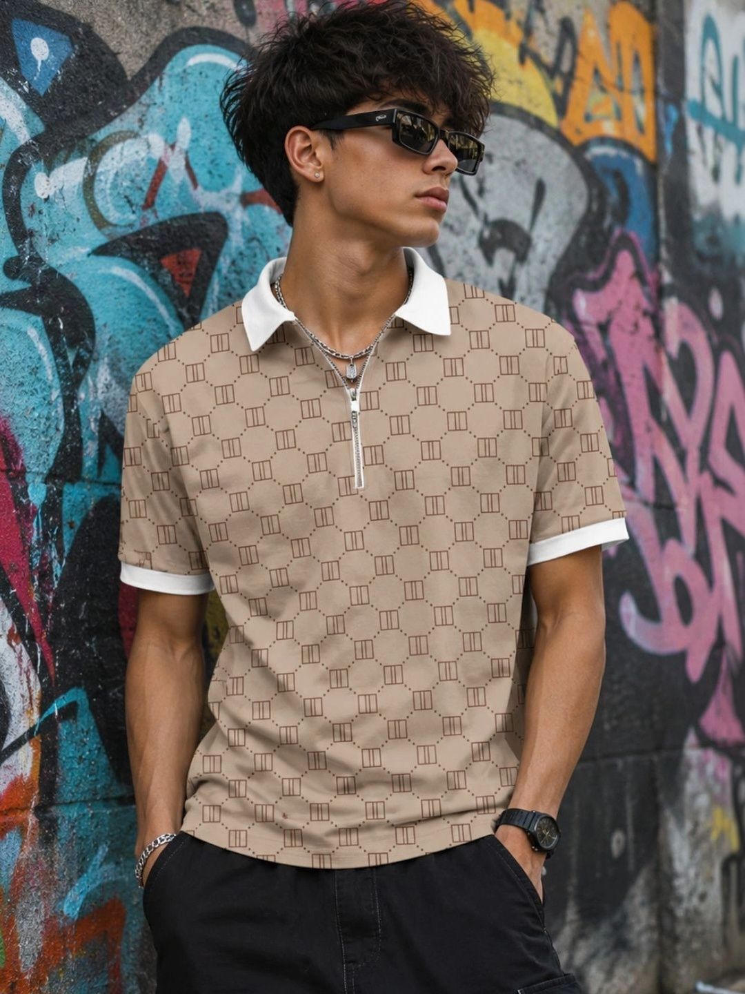BOLD VIEW Men Printed Polo Collar T-shirt
