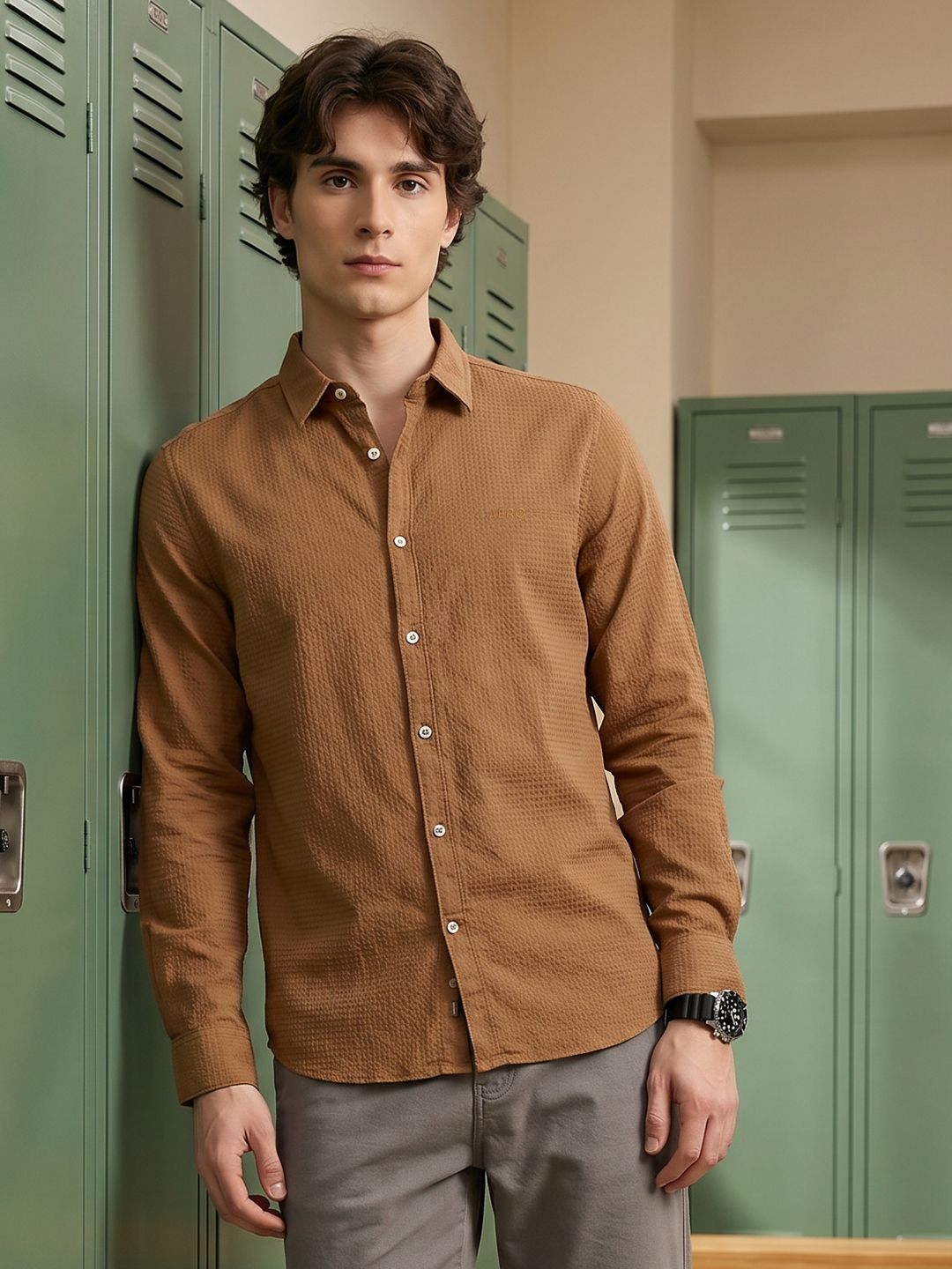 Aeropostale Waffle Textured Pure Cotton Casual Shirt