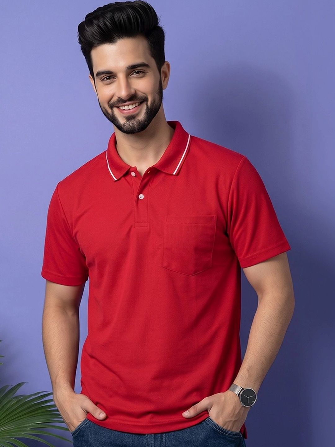 GENZA Men Polo Collar Pockets T-shirt