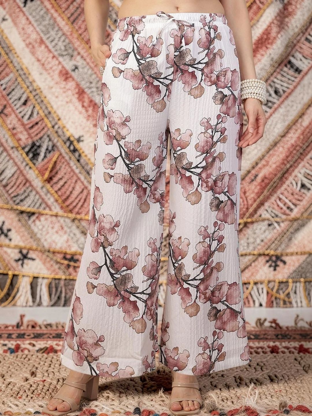 Jinfo Women Floral Printed Crepe Palazzos
