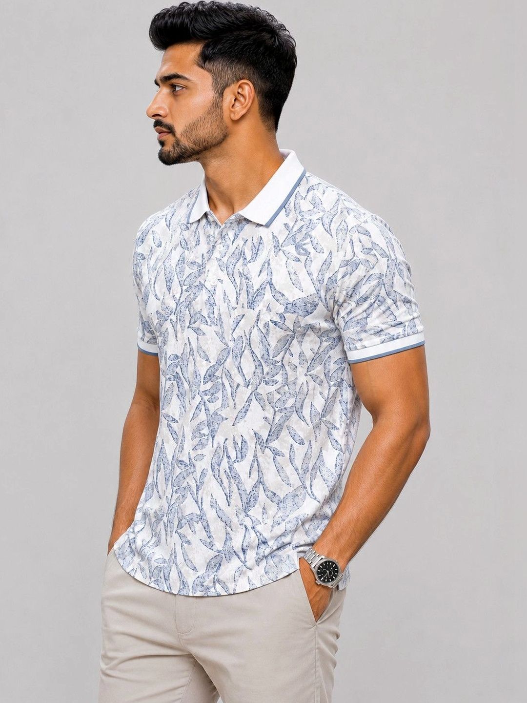 OKIA Men Floral Printed Polo Collar T-shirt