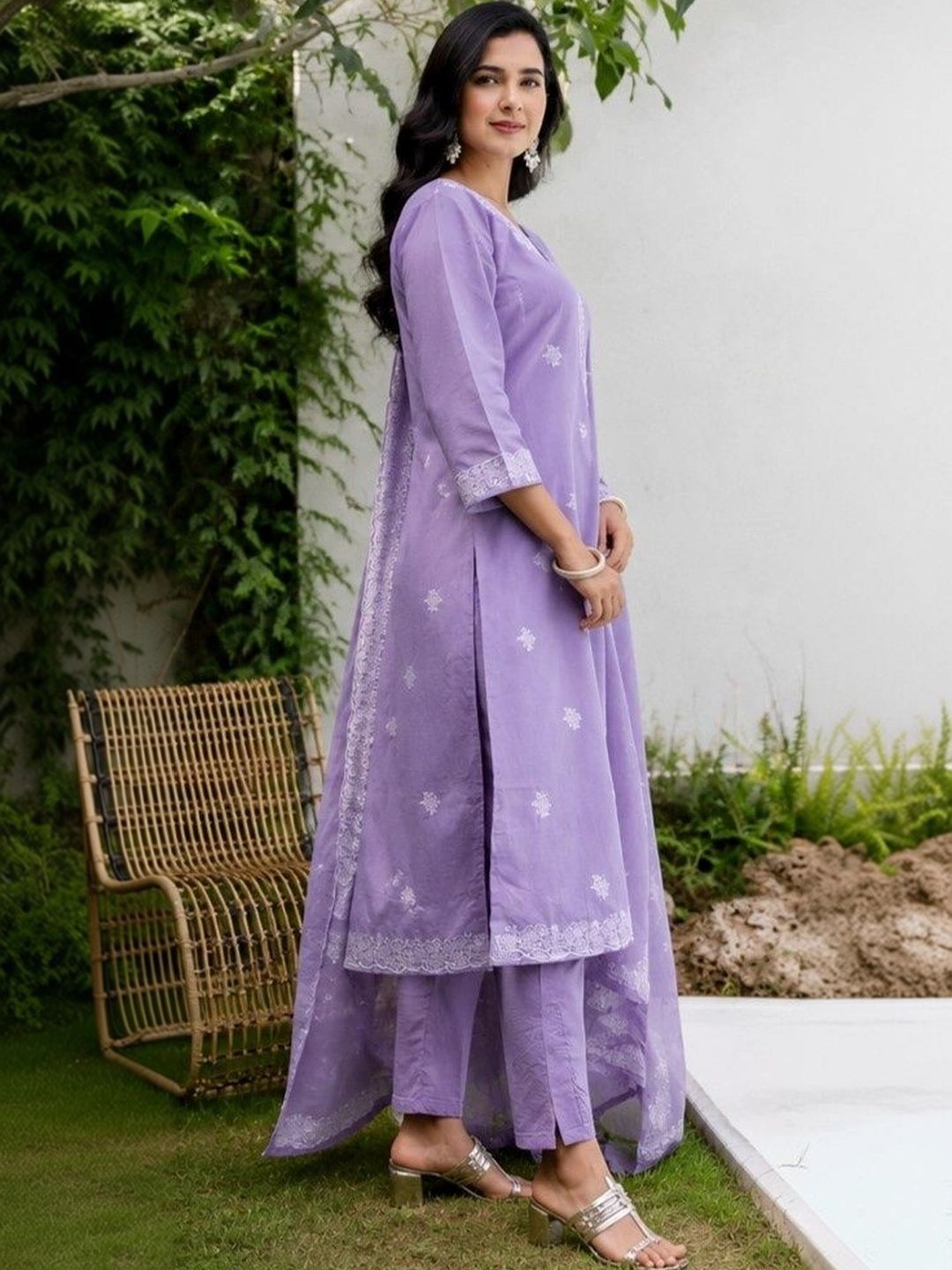 DOLLED Women Ethnic Motifs Embroidered Regular Thread Work Kurta with Trousers & With Dupatta