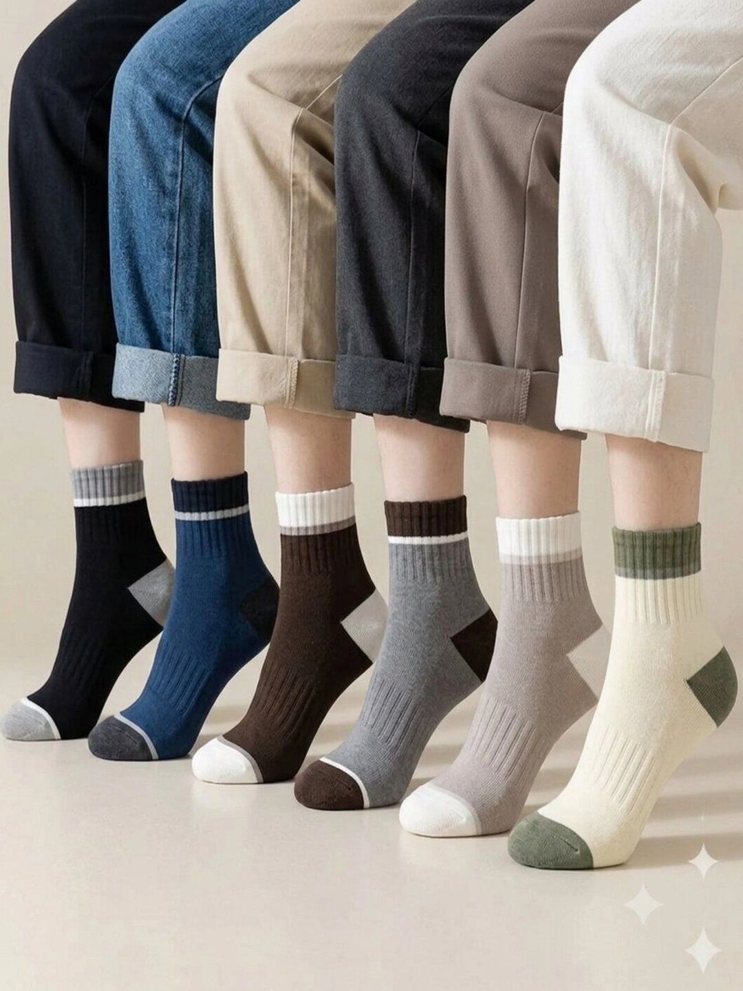 Ribbify Men Pack of 6 Cotton Assorted Colourblocked Above Ankle Socks