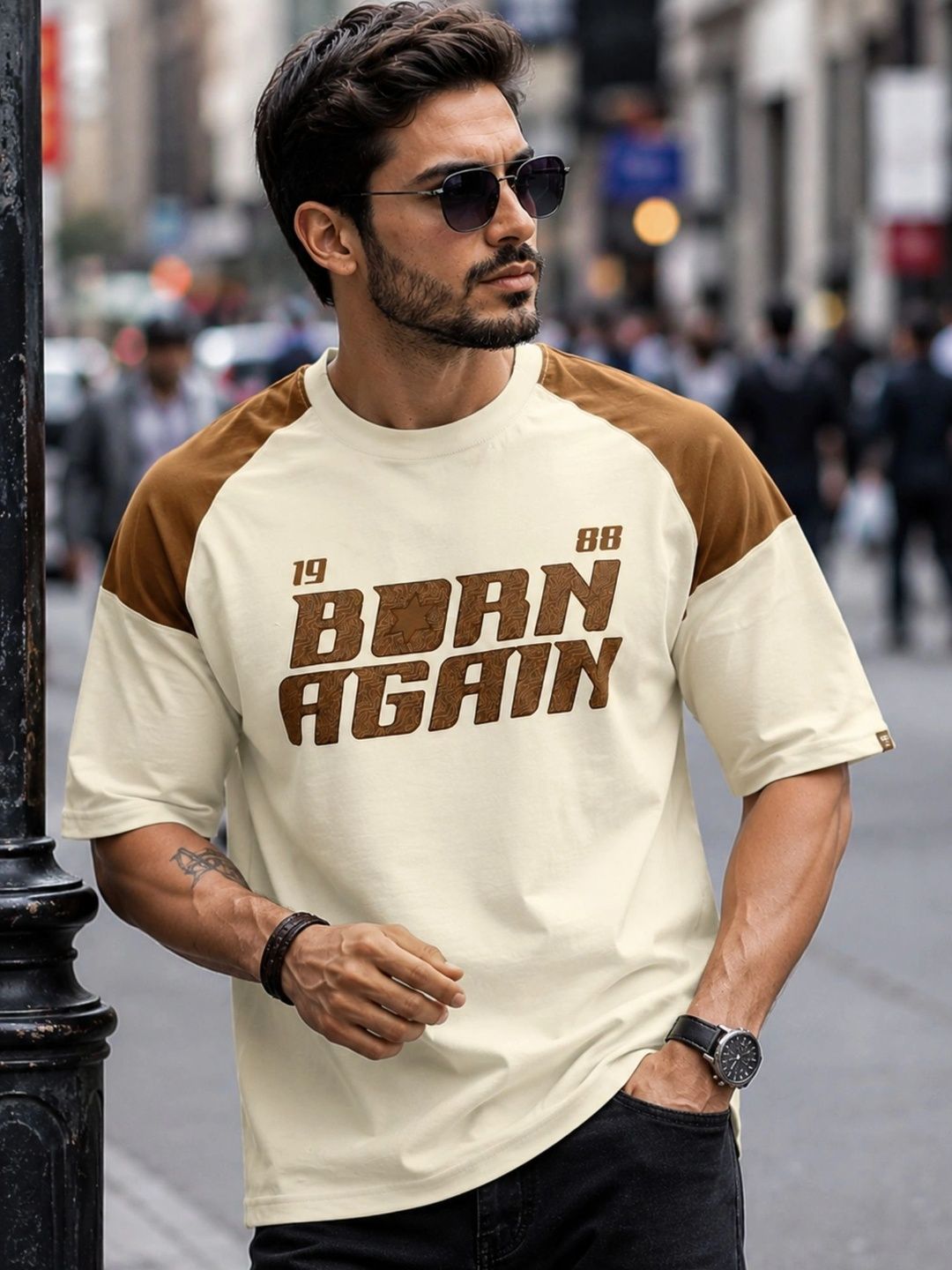 Maniac Men Typography Colourblocked T-shirt