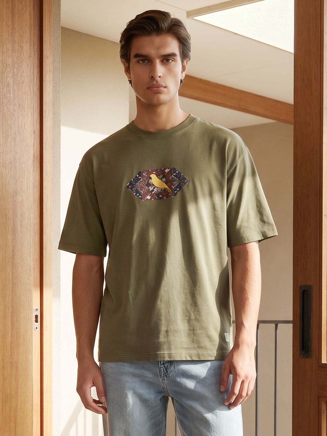 Mr Bowerbird Printed Drop-Shoulder Sleeves Pure Cotton Relaxed Fit T-shirt