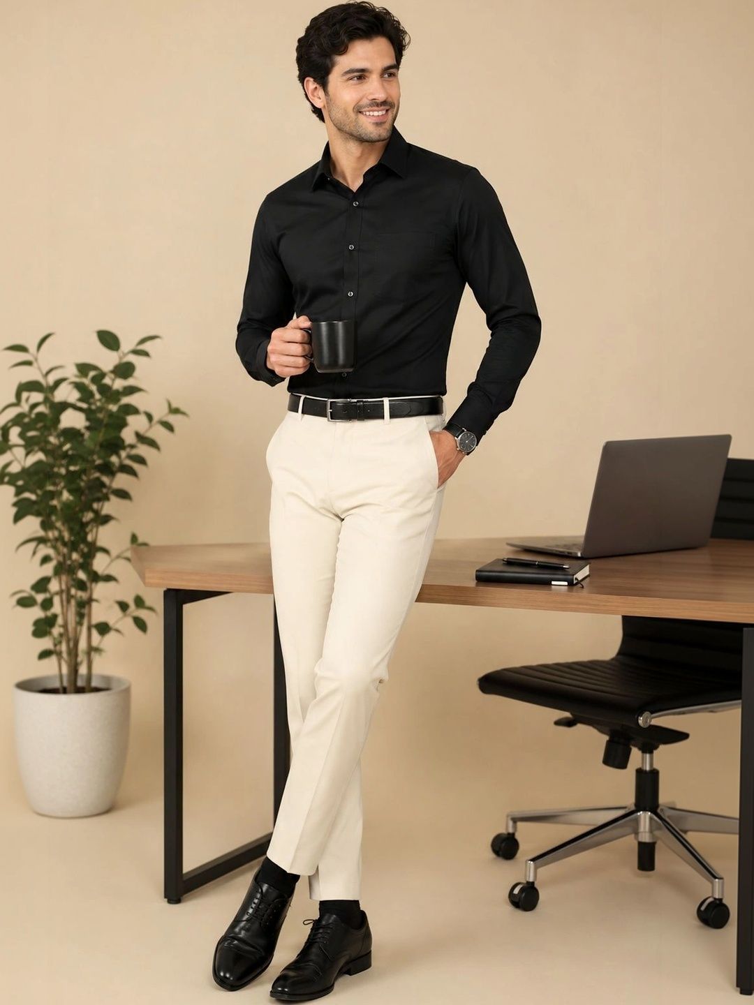 XENOR Men Slim Fit Pleated Trousers