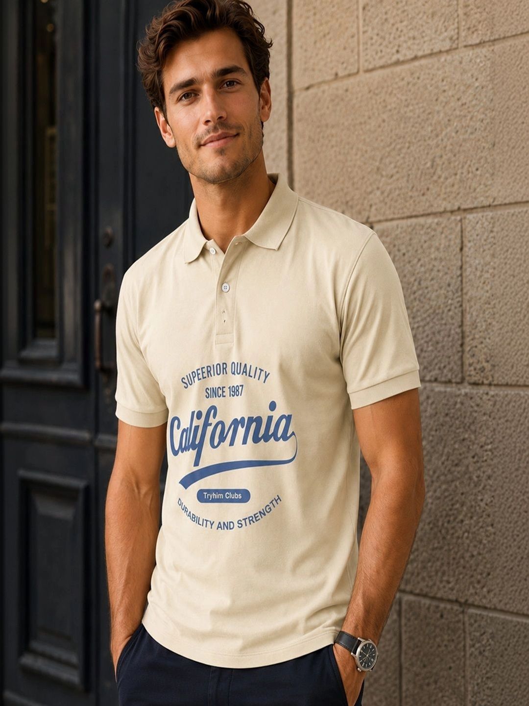 BOLD VIEW Men Typography Printed Polo Collar T-shirt