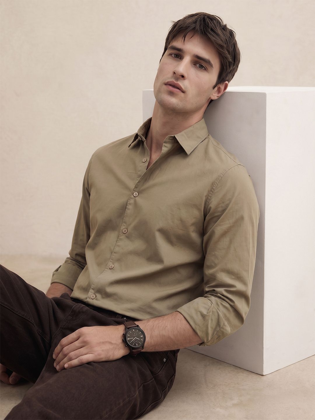 THE SHIRT CODE Spread Collar Pure Cotton Casual Shirt