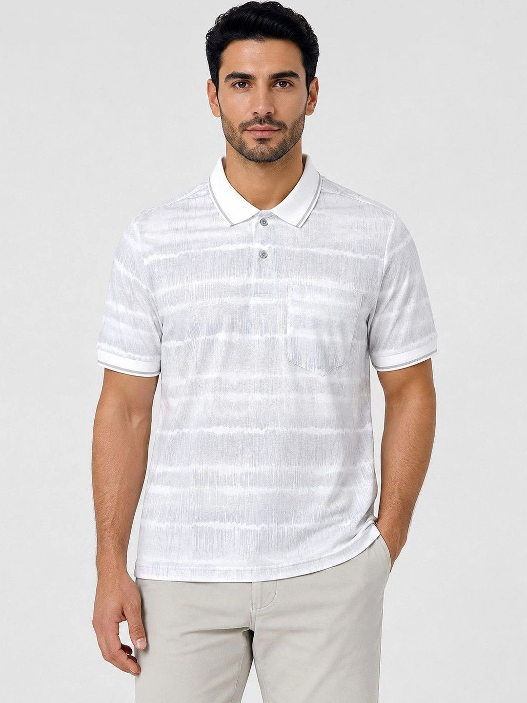 Buy OKIA Men Printed Polo Collar Linen Blend Pockets T-shirt
