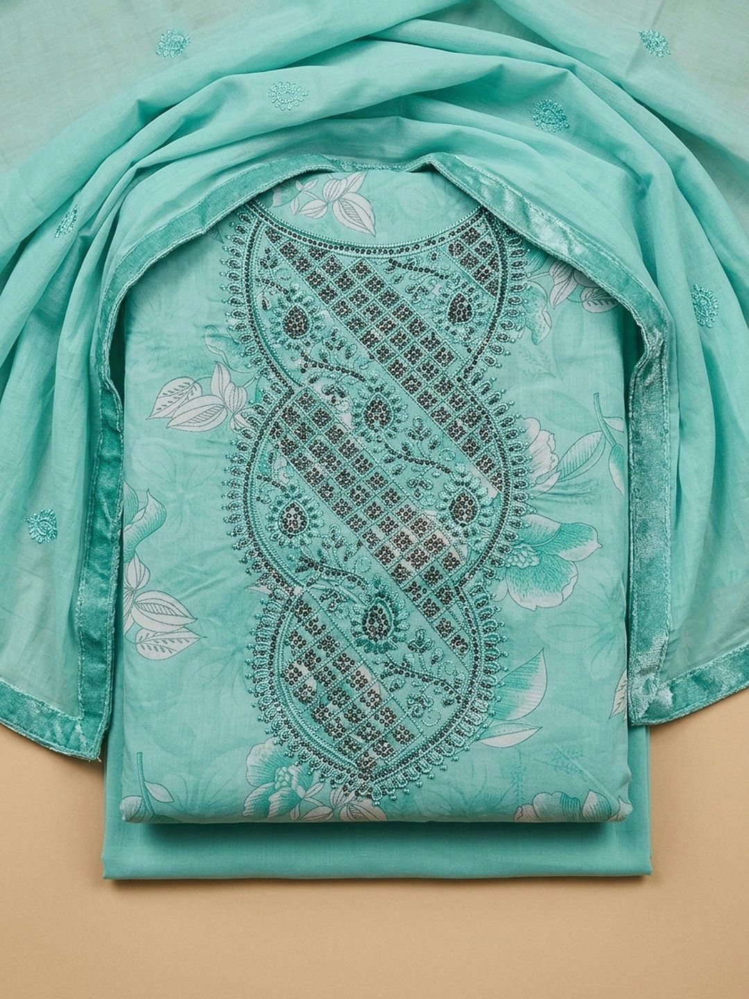 Meena Bazaar Embroidered Unstitched Dress Material