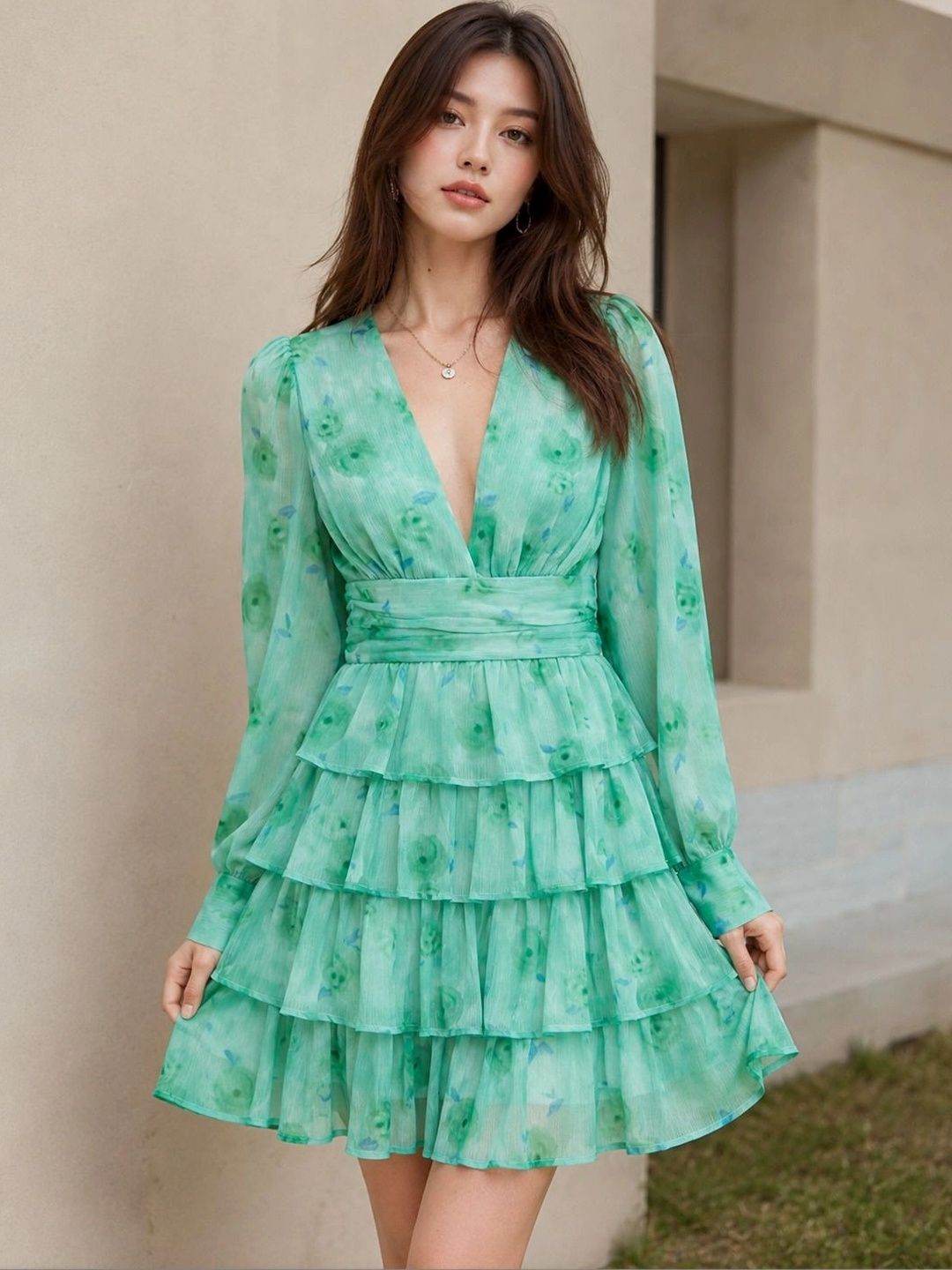 BAESD Floral Print Ruffled A-Line Dress