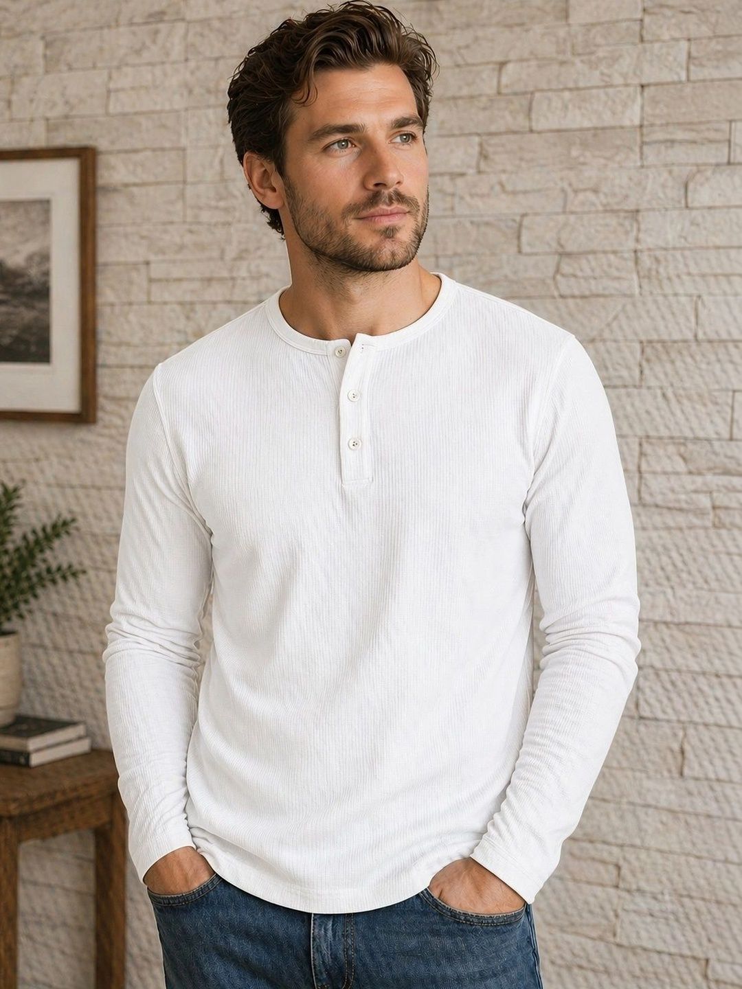 JERKYN Men Henley Neck T-shirt