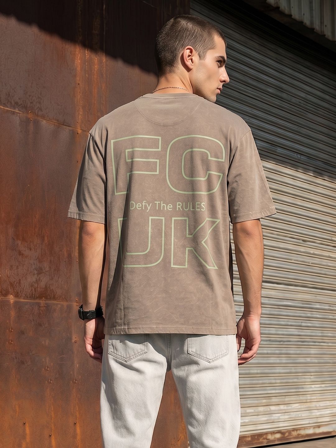 FCUK Oversized Brand Logo Printed Drop-Shoulder Sleeves T-shirt