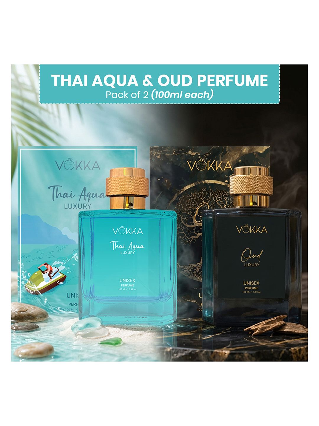 VOKKA Set Of 2 Thai Aqua & Oud Luxury Long-Lasting Perfumes - 100 ml Each