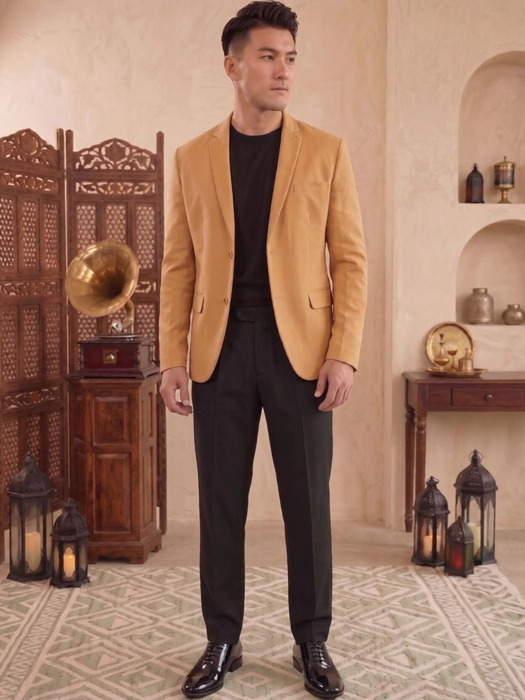 House of Pataudi House of Pataudi Pure Cotton Notched Lapel Collar Single-Breasted Casual Blazers