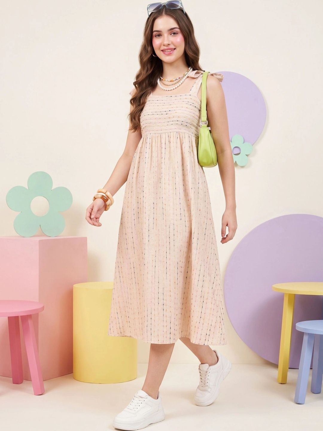 Neon Femme Crepe A-Line Midi Dress