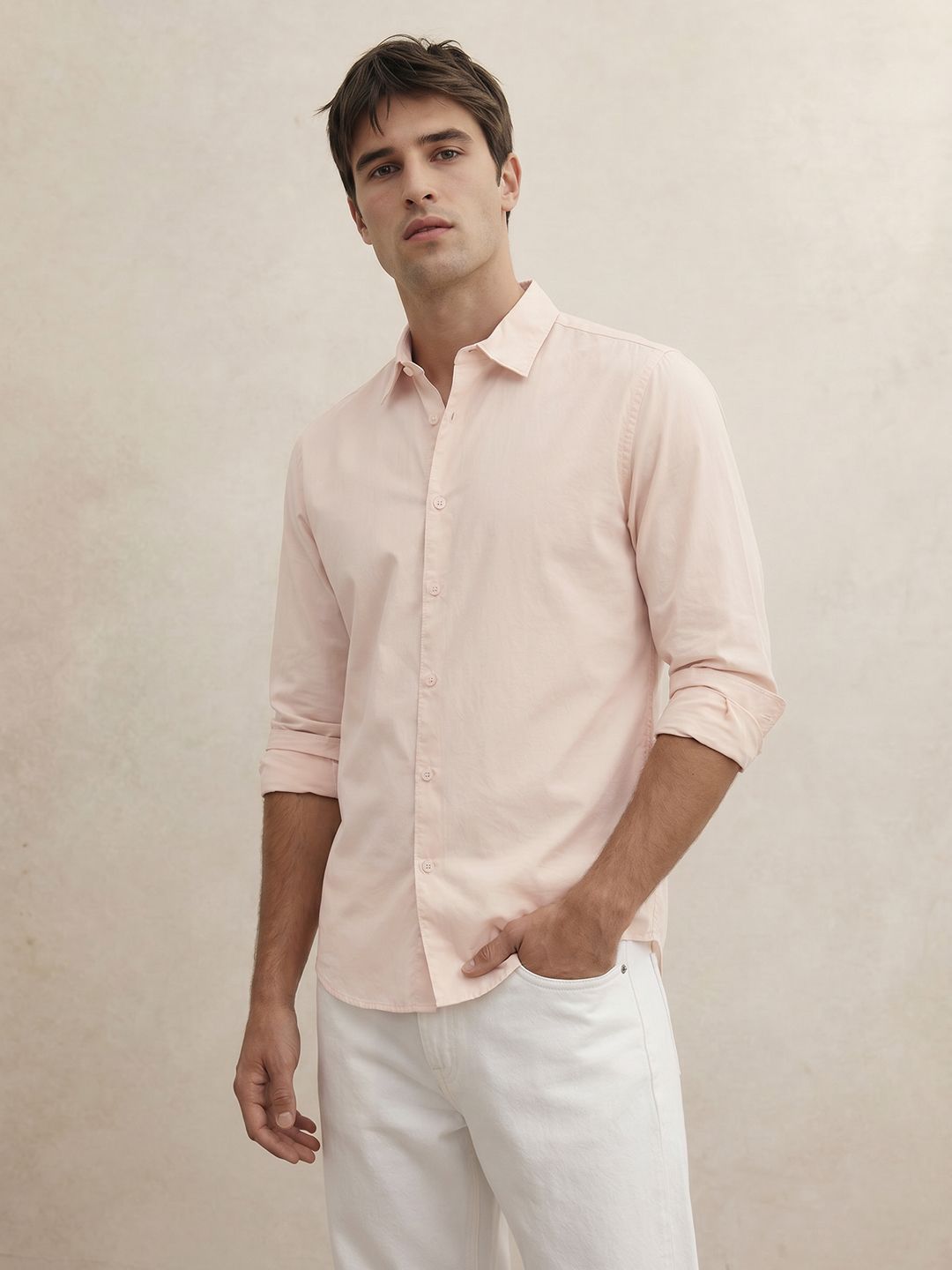 THE SHIRT CODE Spread Collar Pure Cotton Casual Shirt