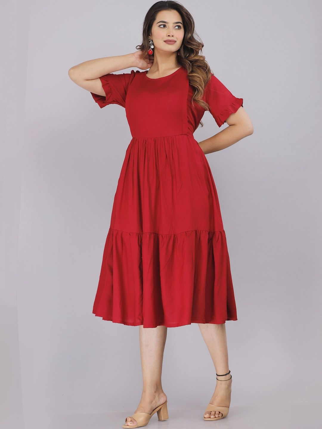 RAYIE COLLECTION Bell Sleeve Maternity Fit & Flare Midi Dress