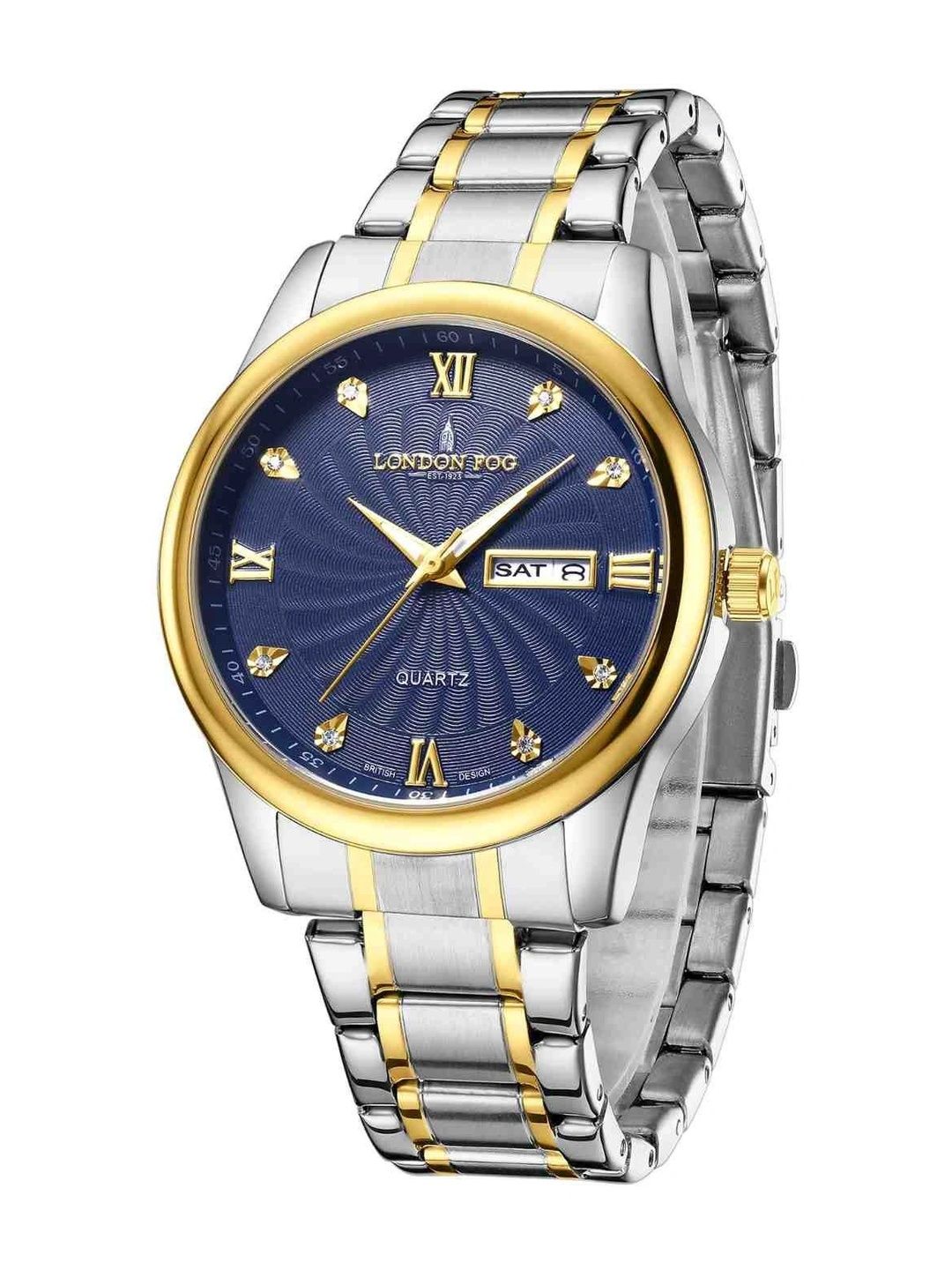 LONDON FOG LONDON FOG Men Dial & Stainless Steel Bracelet Style Straps Analogue Date Aperture Watch LFM10017-55