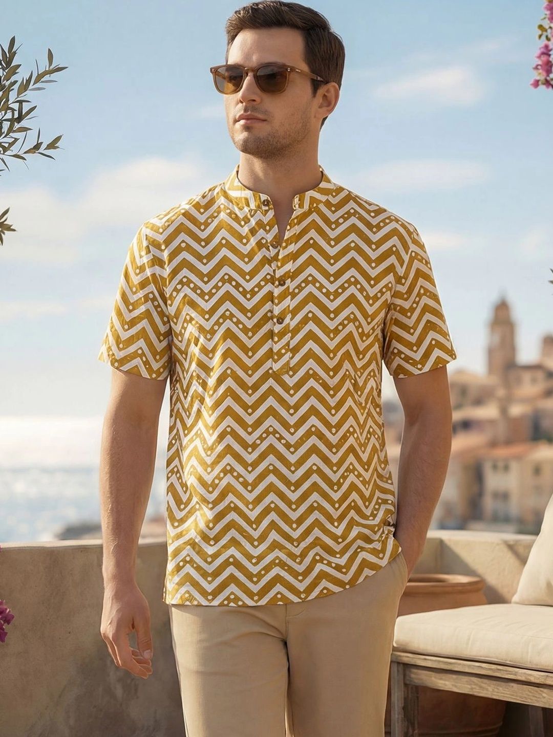 House of Pataudi Men Chevron Printed Kurta