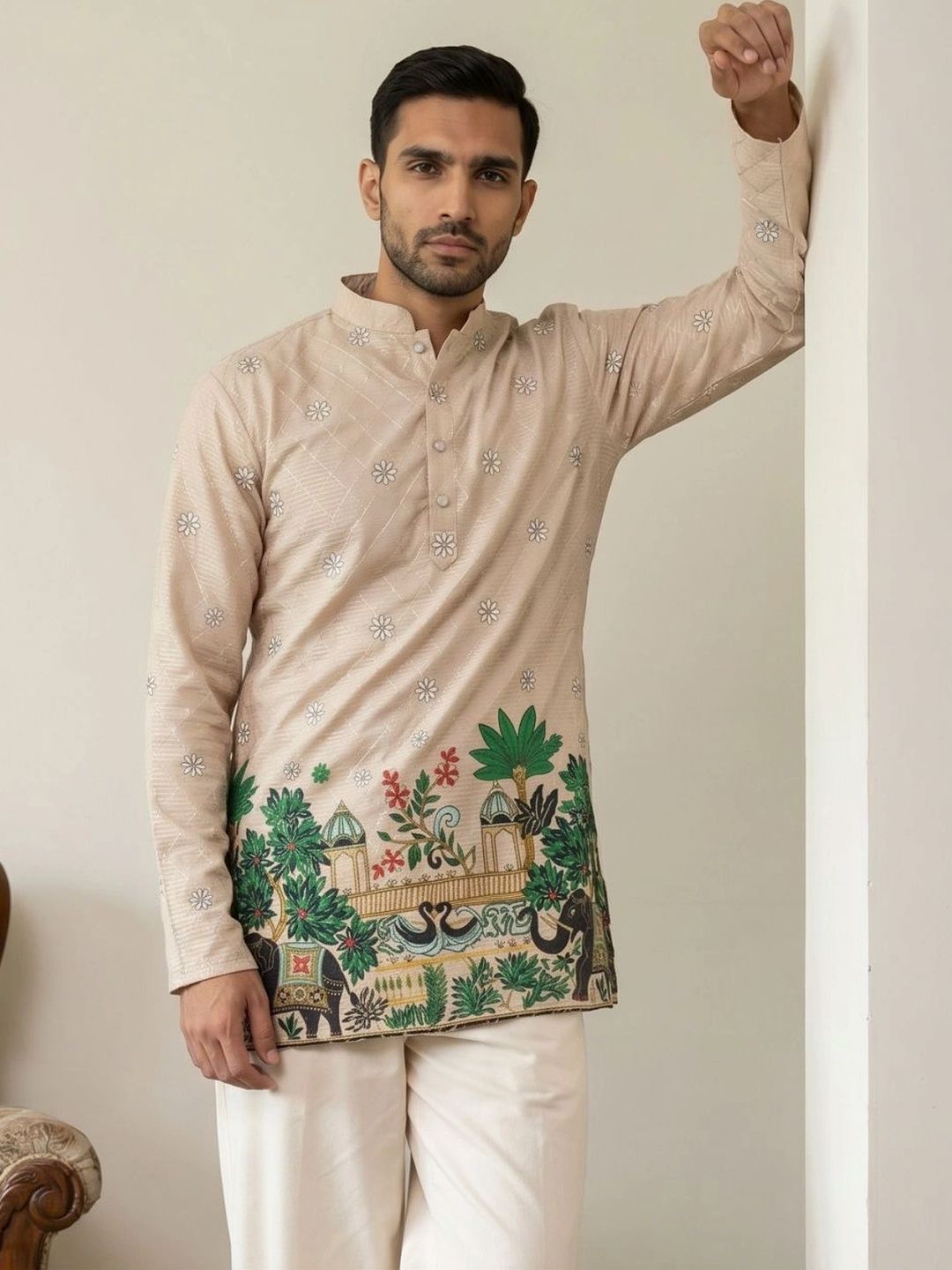 Jompers Men Embellished Thread Work Kurta
