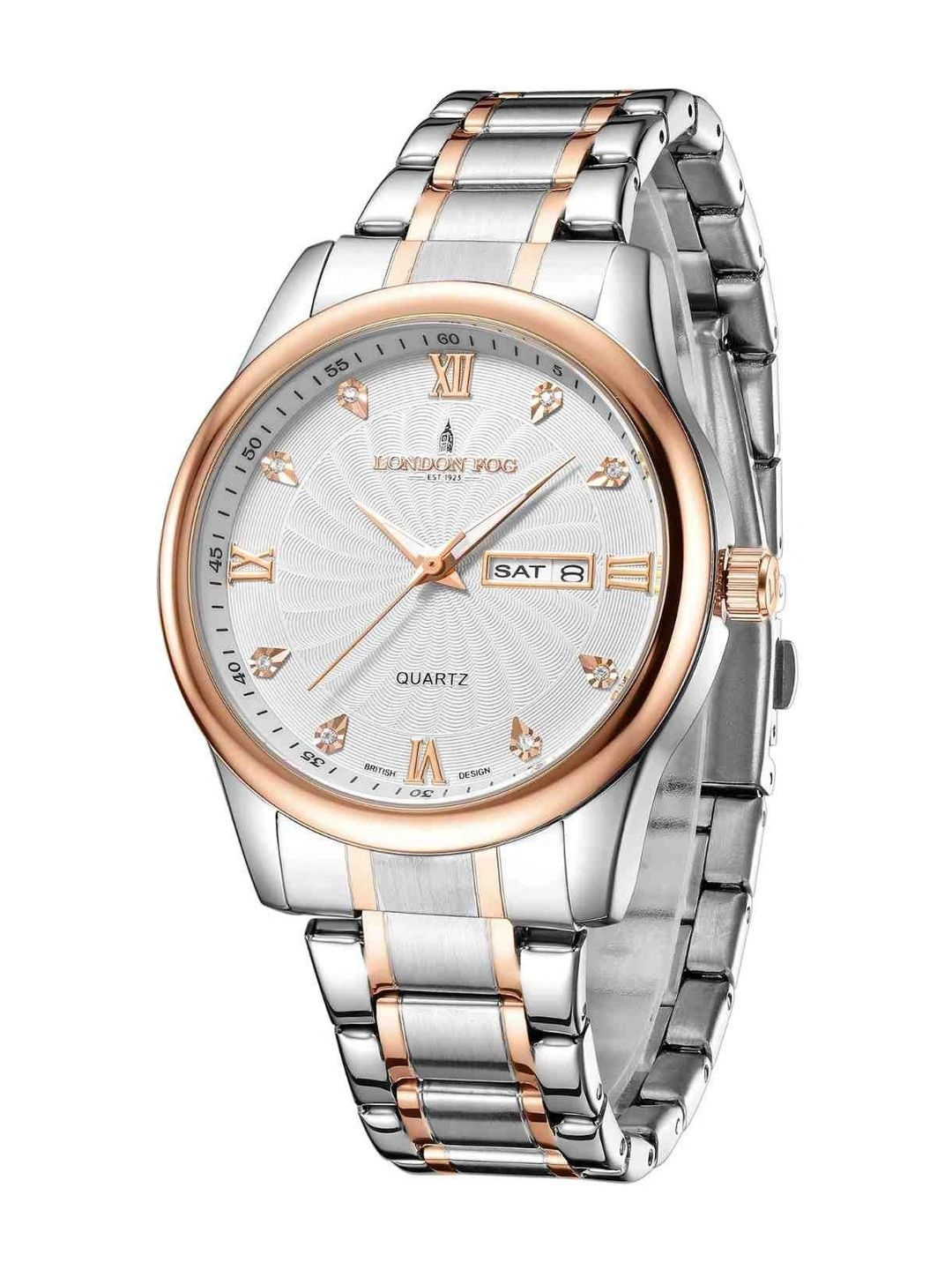 LONDON FOG LONDON FOG Men Dial & Stainless Steel Bracelet Style Straps Analogue Date Aperture Watch LFM10017-33