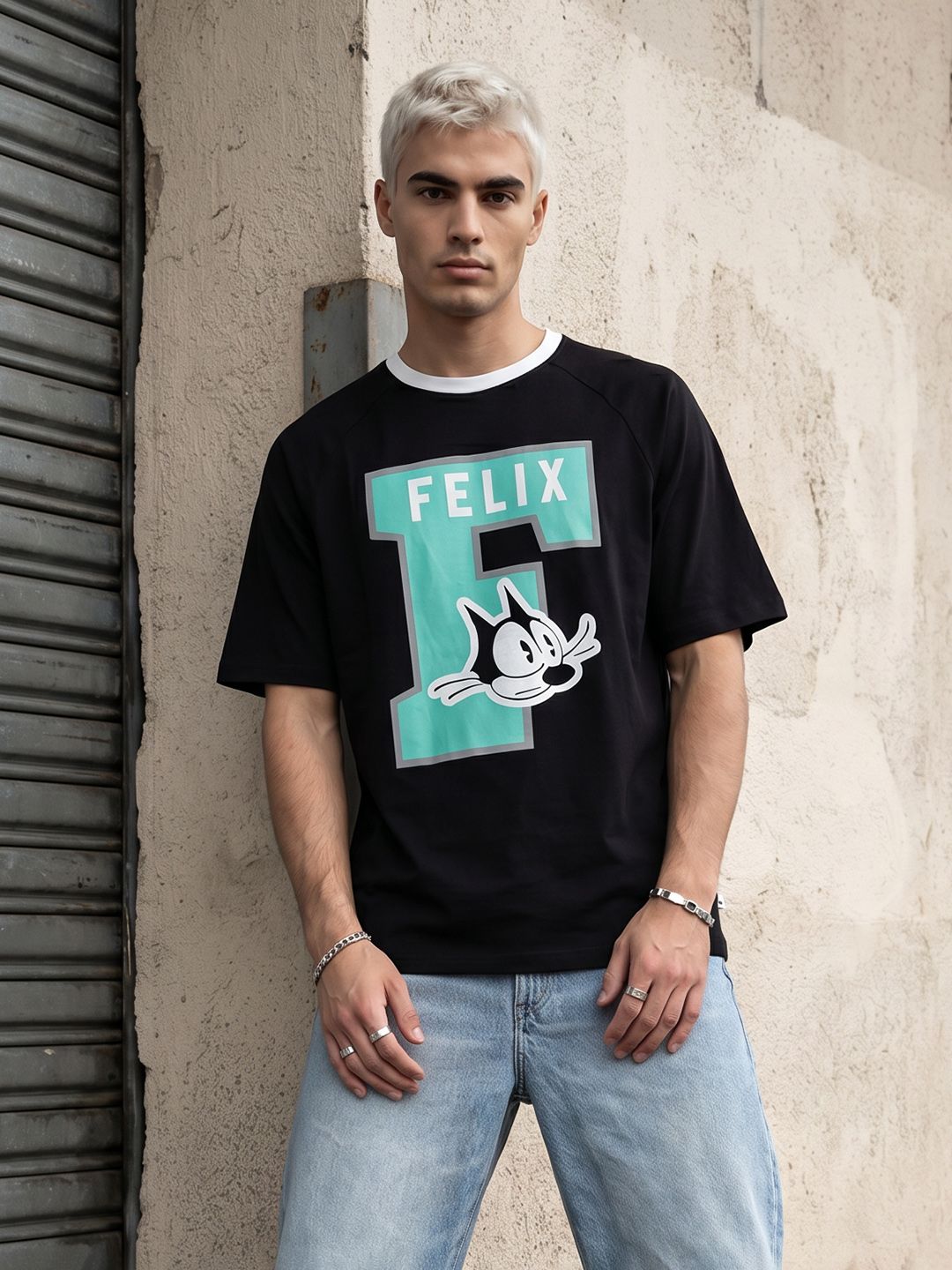 Felix the Cat by Kook N Keech Felix The Cat Printed Pure Cotton Relaxed Fit T-shirt