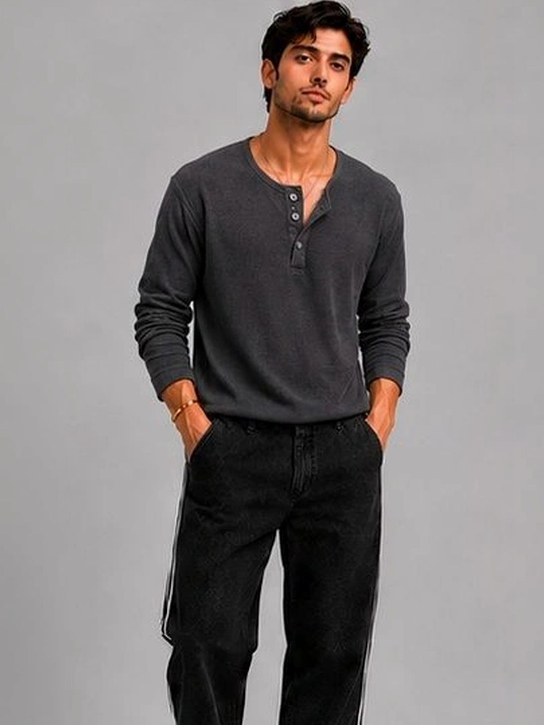 JERKYN Men Henley Neck T-shirt