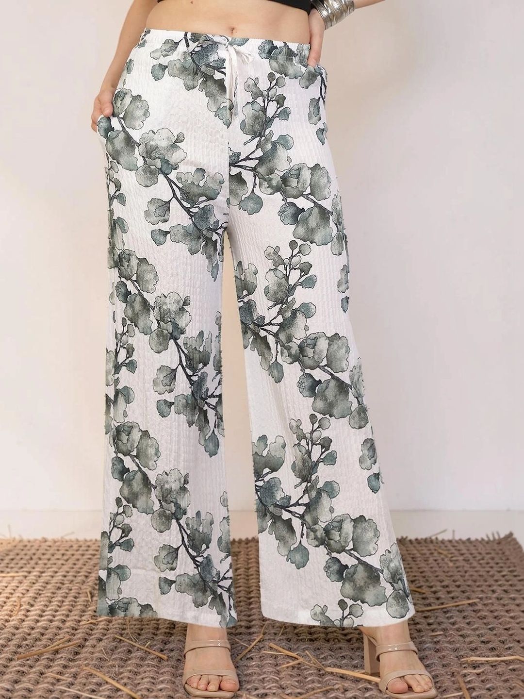 Jinfo Women Floral Printed Crepe Palazzos