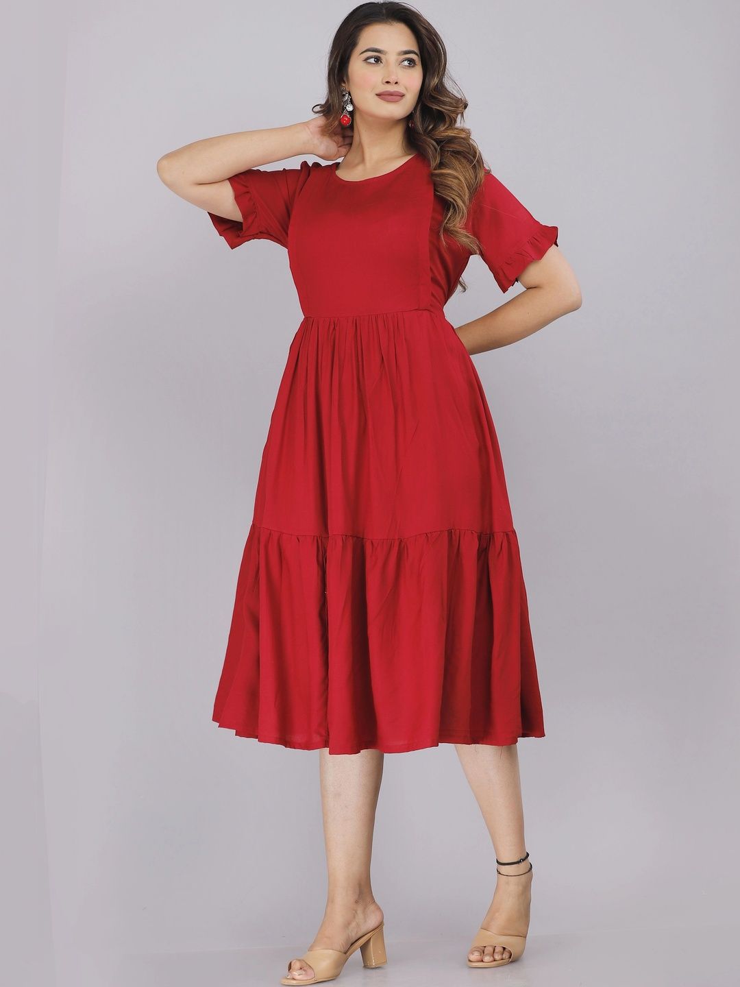 RAYIE COLLECTION Bell Sleeve Maternity Fit & Flare Midi Dress