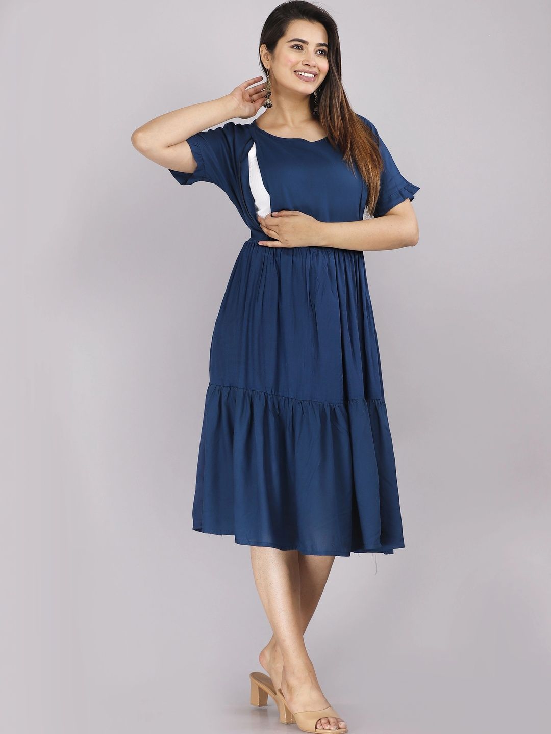 RAYIE COLLECTION Bell Sleeve Maternity Fit & Flare Midi Dress