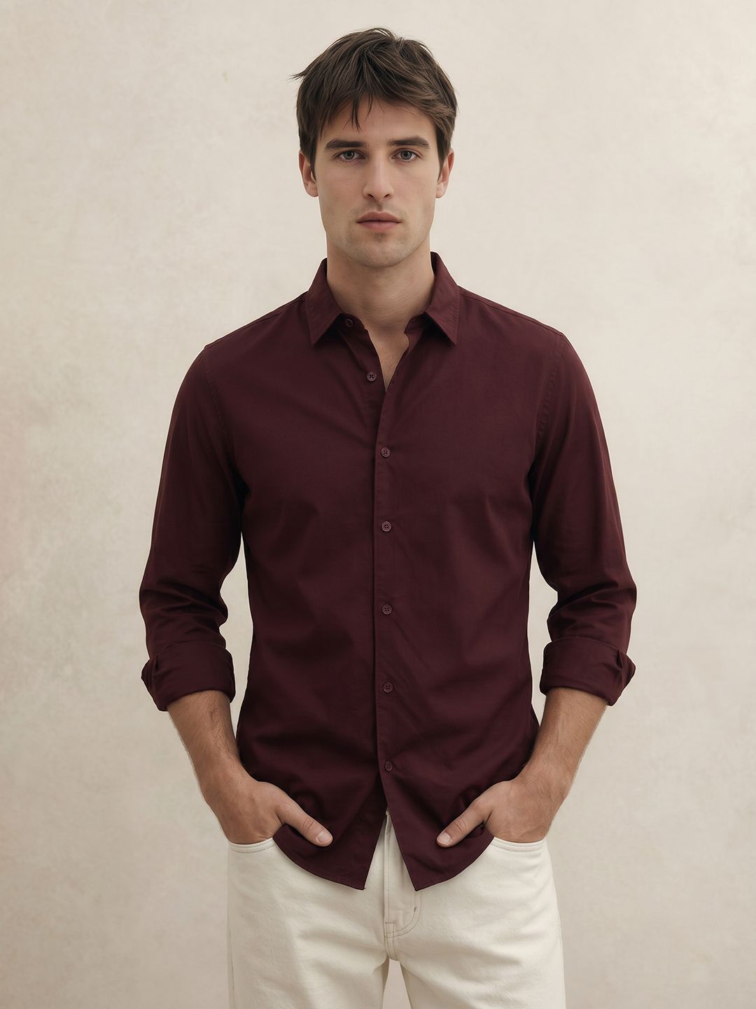 THE SHIRT CODE Spread Collar Casual Shirt