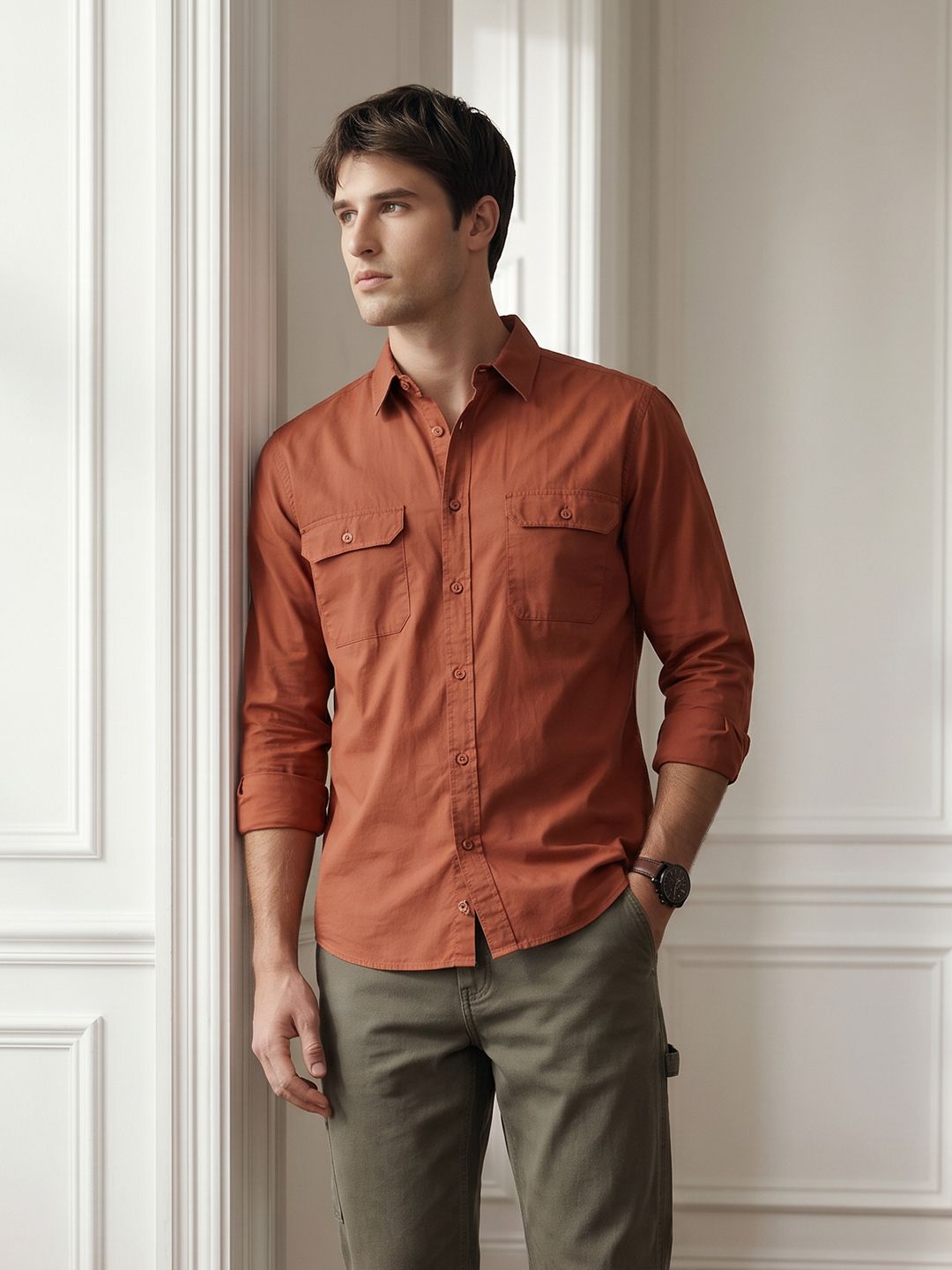 THE SHIRT CODE Spread Collar Pure Cotton Casual Shirt