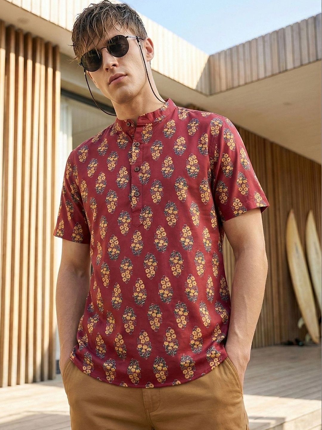House of Pataudi Men Floral Printed Indie Florals Kurta