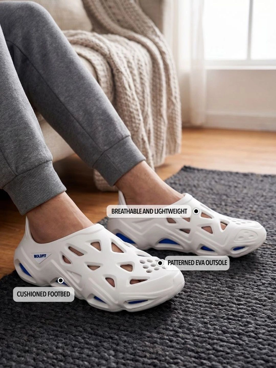 Buy BOLDFIT Men White Blue Dripz Eva Moulded Clogs - Flip Flops