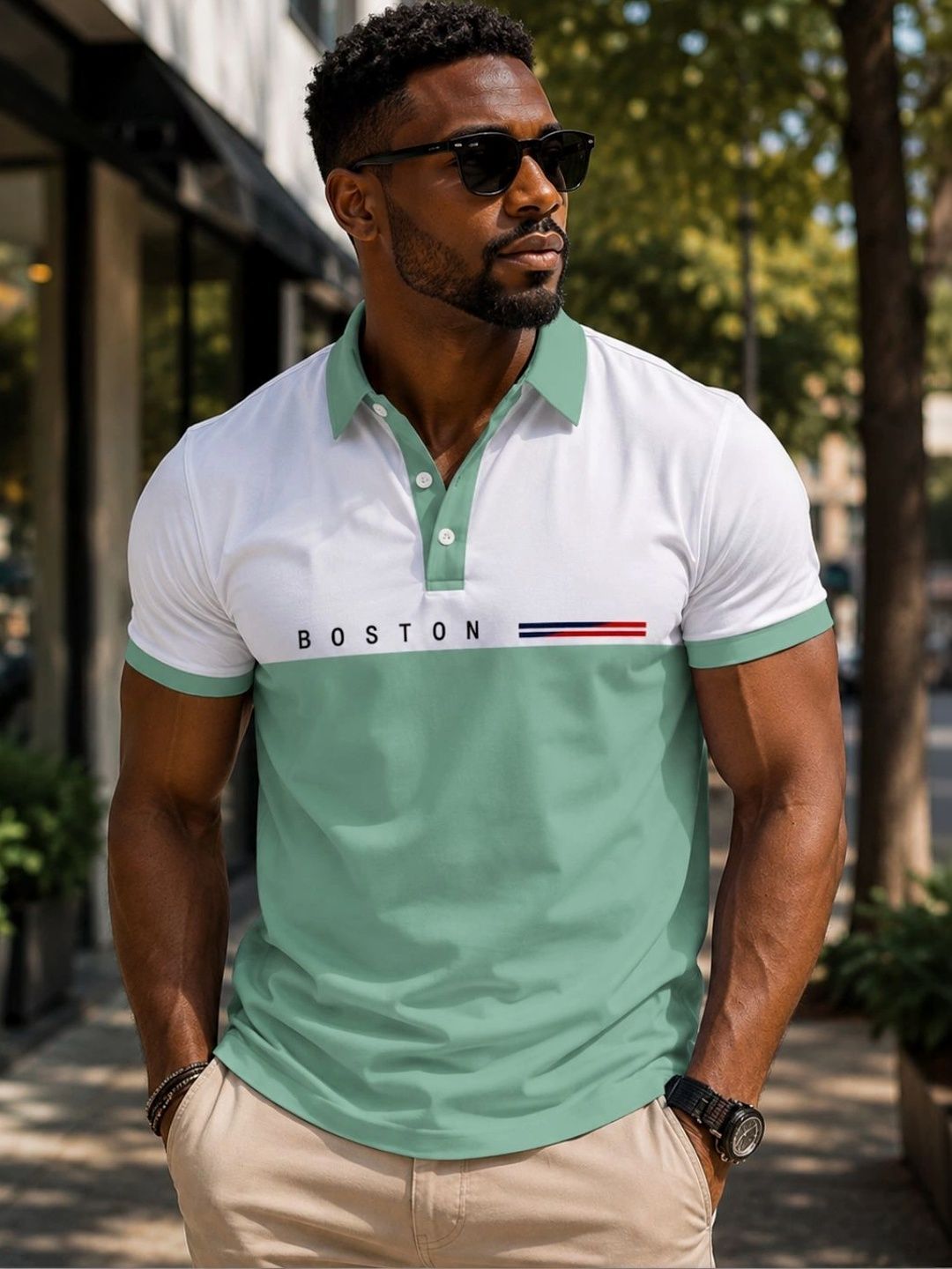 BOLD VIEW Men Typography Colourblocked Polo Collar Pockets T-shirt