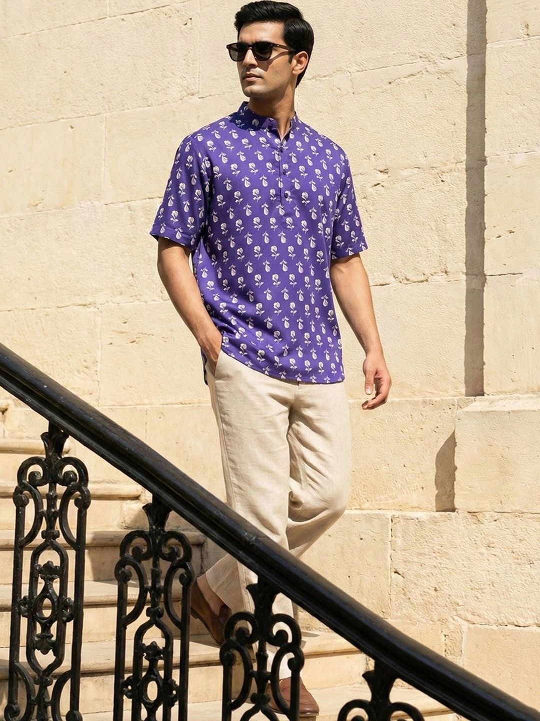 House of Pataudi Men Floral Printed Kurta