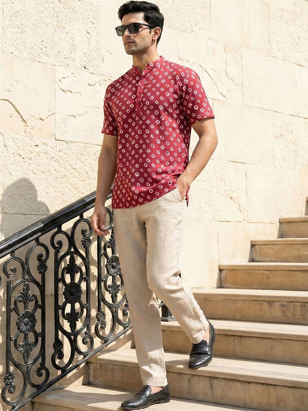 House of Pataudi Men Geometric Printed Kurta