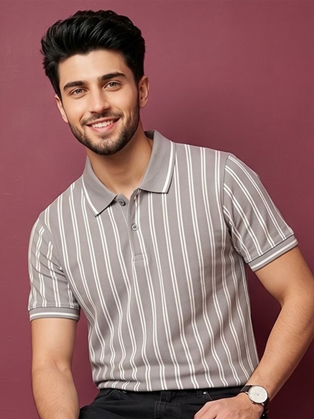 Mast & Harbour Men Striped Polo Collar T-shirt