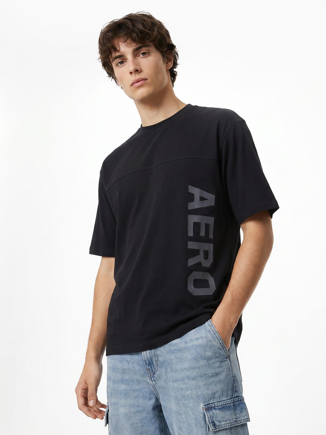 Aeropostale Brand Logo Printed Drop-Shoulder Sleeves Pure Cotton Relaxed Fit T-shirt