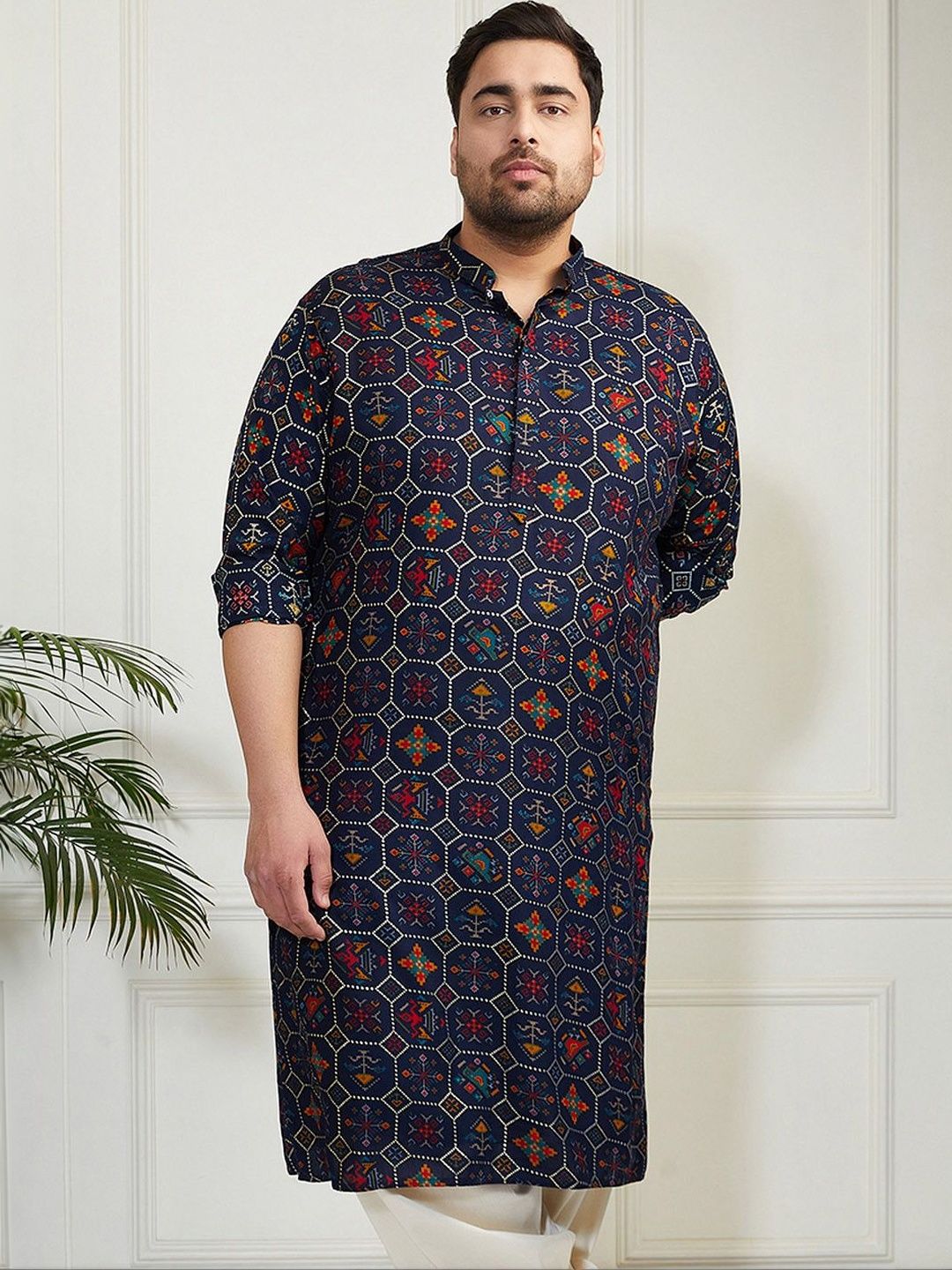 VASTRAMAY Abstract Printed Mandarin Collar Straight Kurta