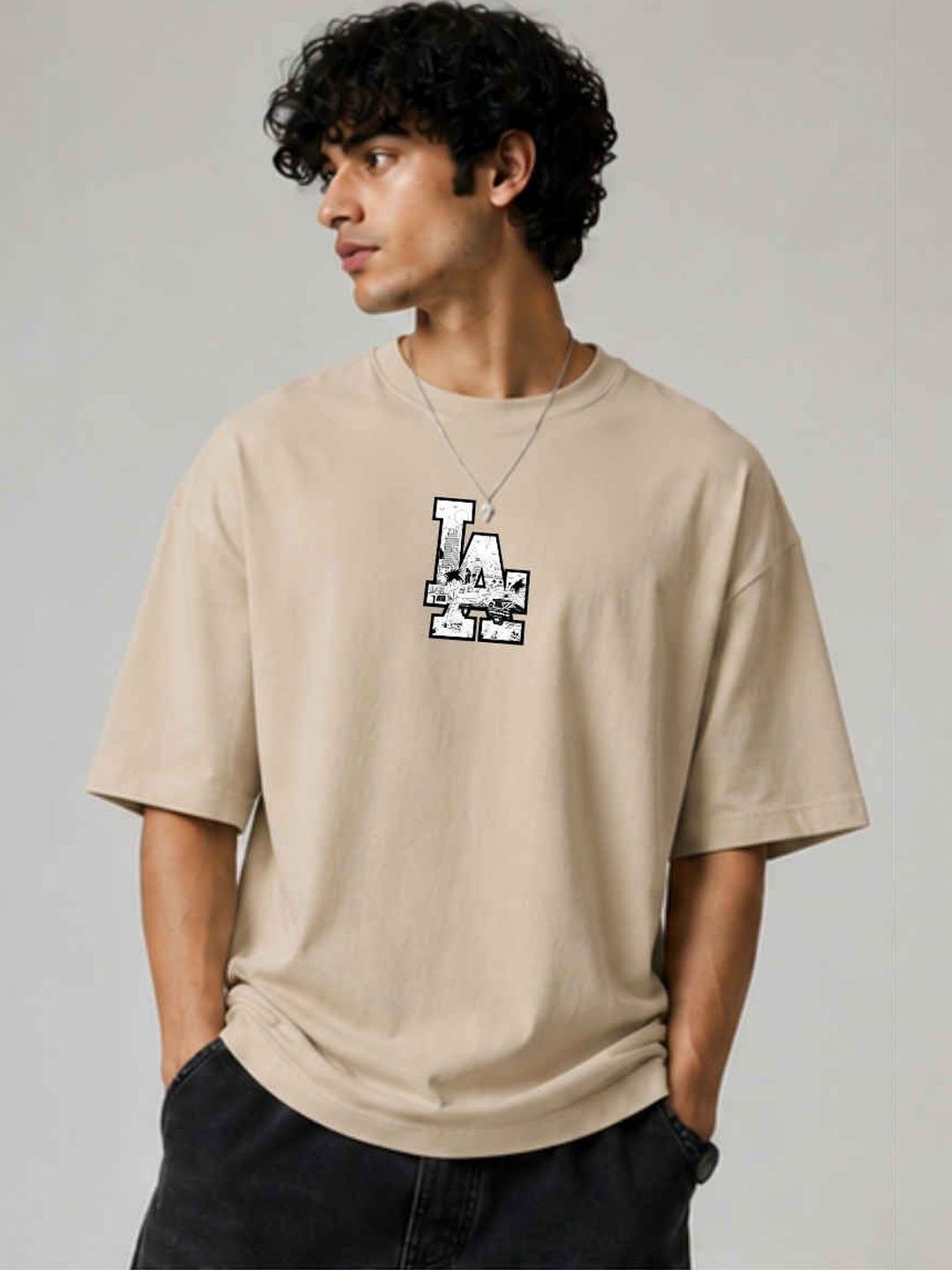 WIEBE Men Printed Drop-Shoulder Sleeves T-shirt