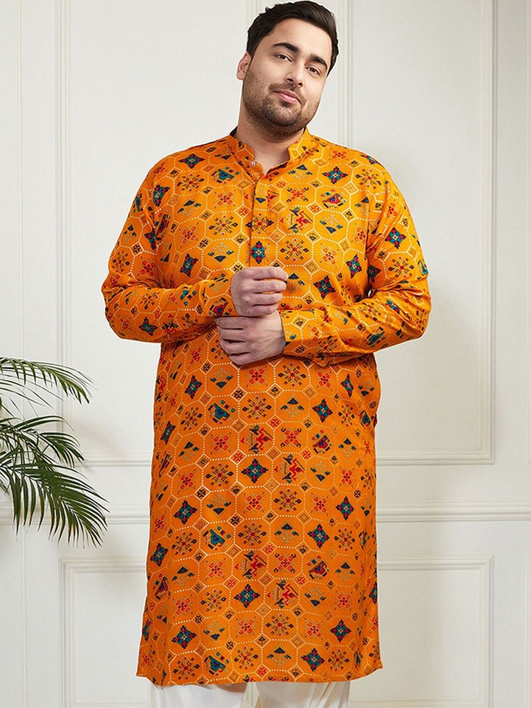 VASTRAMAY Ethnic Motifs Printed Mandarin Collar Straight Kurta