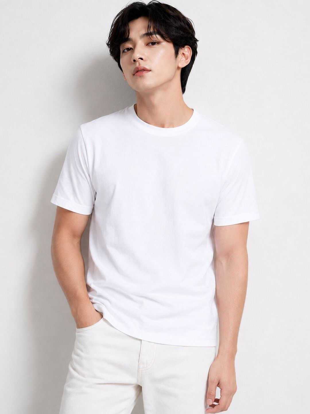 DYCA Men Solid Round Neck Cotton T-shirt