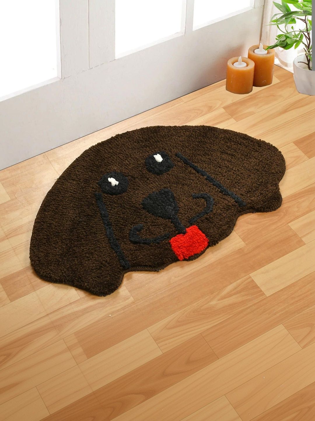 FINE TEX WORLD FINE TEX WORLD Brown & Black Patterned Dog Shaped Anti-Skid Doormat