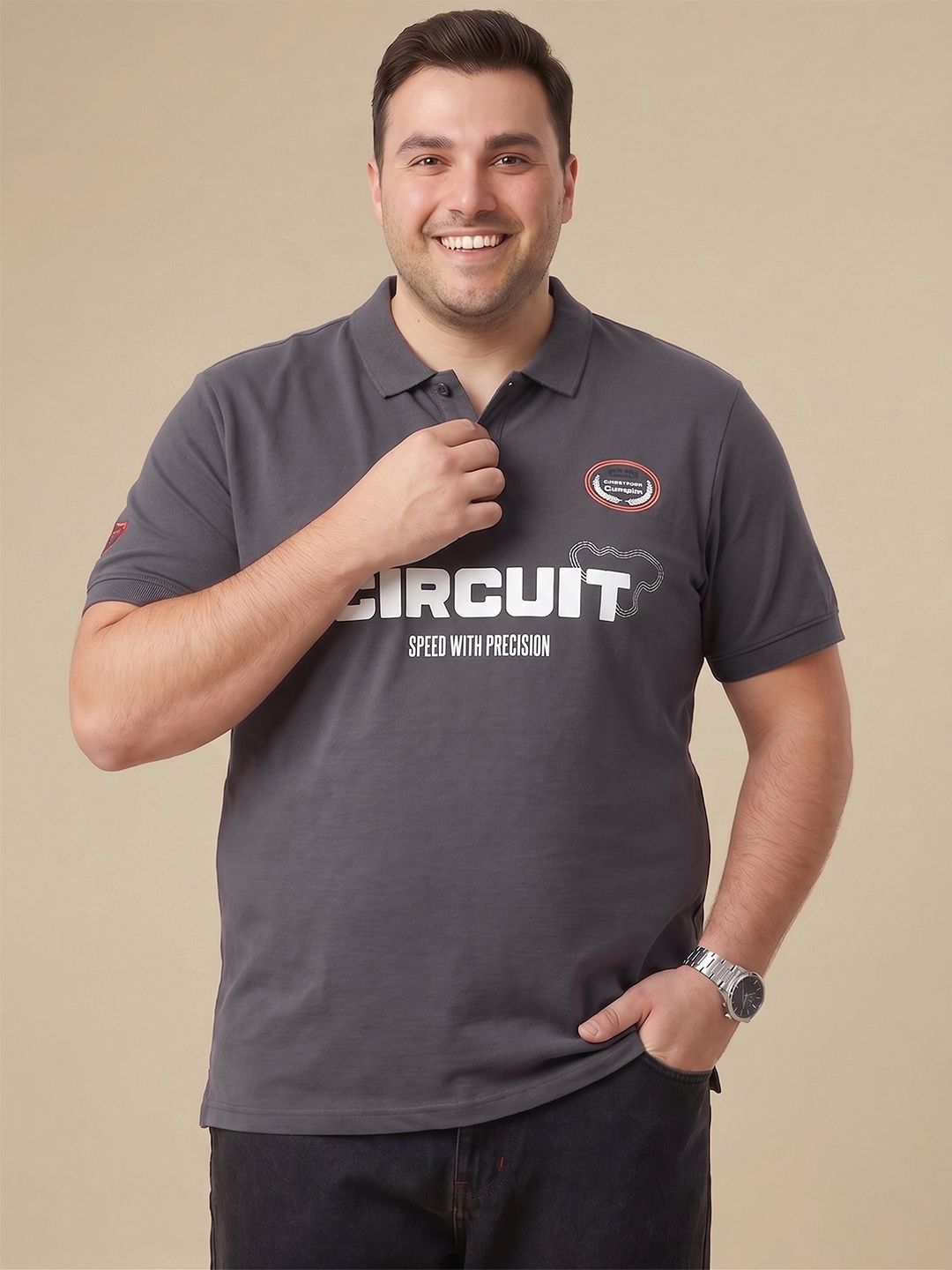 Sztori Plus Size Typography Printed Polo Collar T-shirt