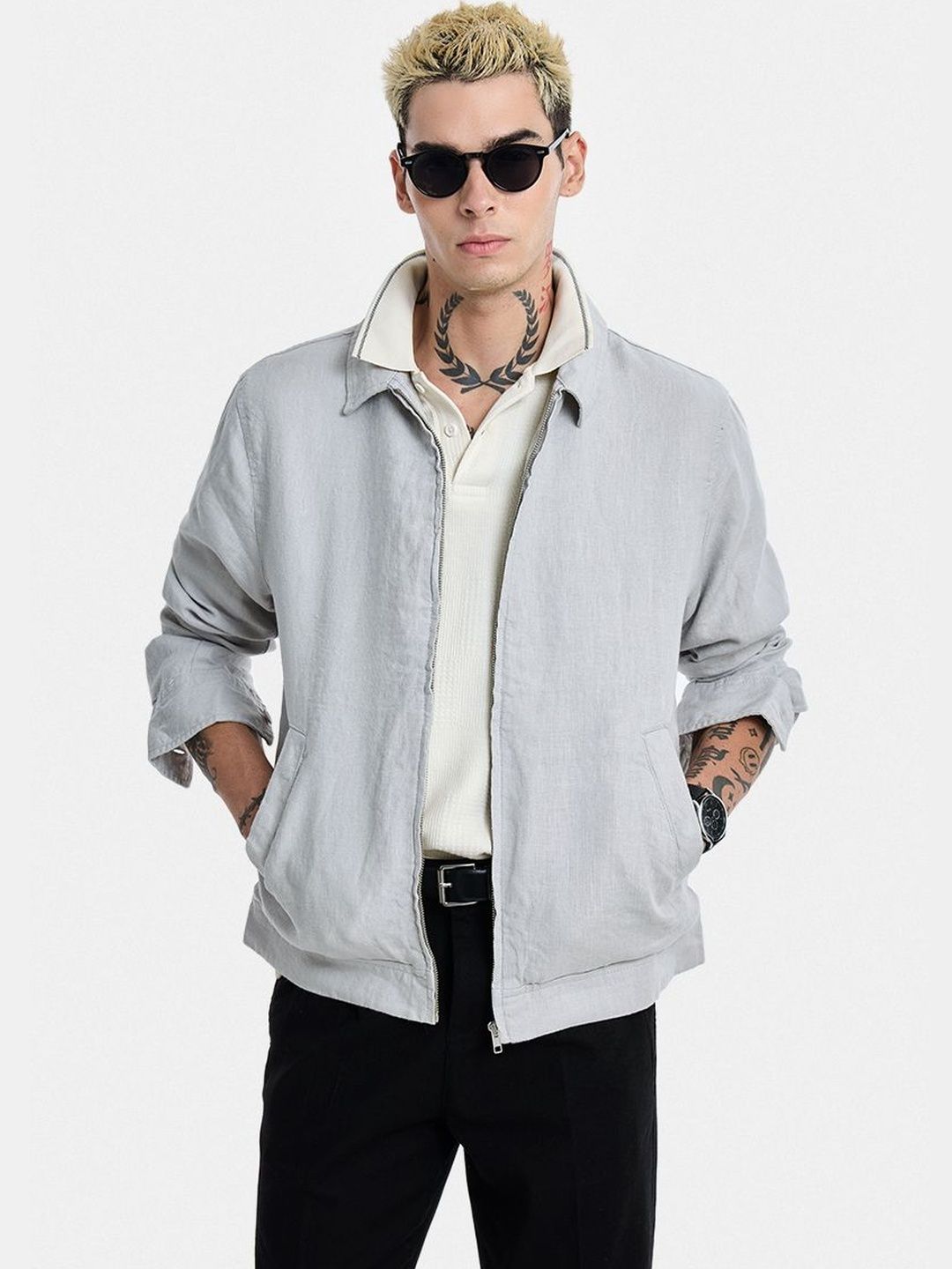 Snitch Light Grey Textured Jacket